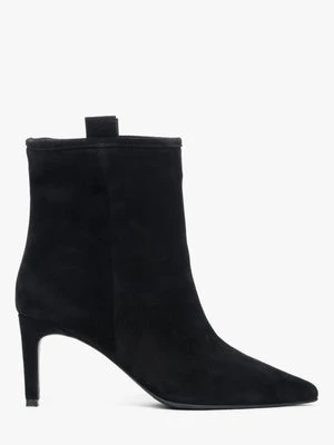 Estro: Czarne botki damskie na szpilce z weluru naturalnego