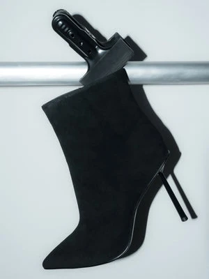 Estro: Czarne botki damskie z weluru naturalnego na wysokiej szpilce