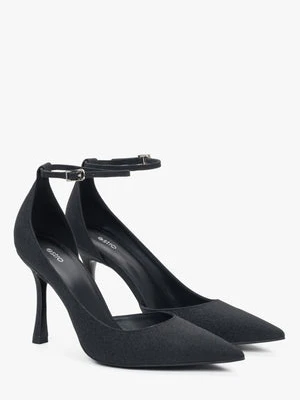 Estro: Czarne buty damskie na wysokim obcasie ze sprzączką