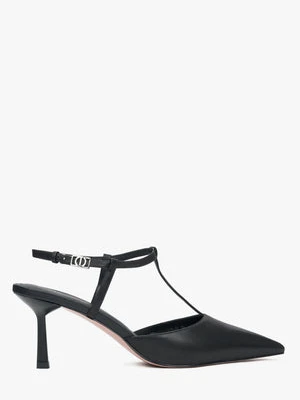 Estro: Czarne czółenka damskie typu slingback na szpilce z czubkiem w szpic