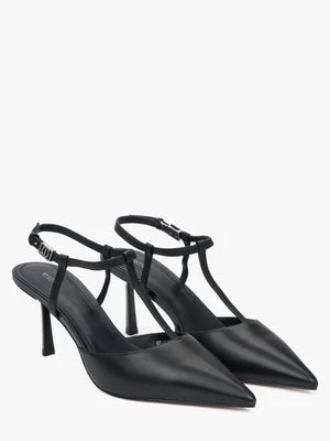 Estro: Czarne czółenka damskie typu slingback na szpilce z czubkiem w szpic