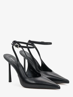 Estro: Czarne czółenka damskie z odkrytą piętą typu slingback ze skóry naturalnej