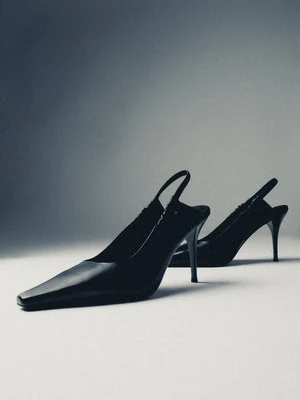 Estro: Czarne czółenka z odkrytą piętą ze skóry naturalnej  Selection