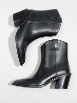 Estro: Czarne kowbojki damskie na stabilnym obcasie ze skóry naturalnej