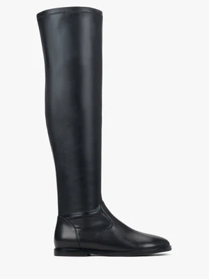 Estro: Czarne kozaki damskie za kolano ze skóry naturalnej i stretchu