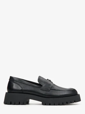 Estro: Czarne loafersy damskie na masywnej podeszwie z włoskiej skóry naturalnej Premium