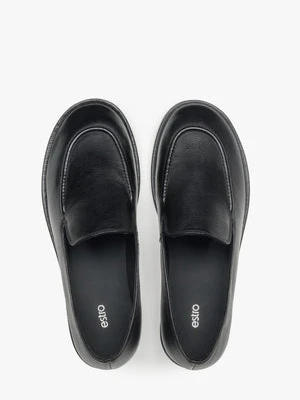 Estro: Czarne loafersy damskie ze skóry naturalnej na płaskiej podeszwie