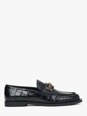 Estro: Czarne mokasyny damskie z lakierowanej skóry naturalnej z ozdobną sprzączką