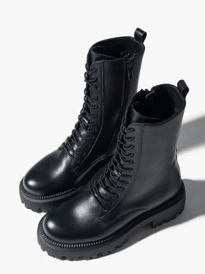 Estro: Czarne podwyższane botki damskie z włoskiej skóry naturalnej Premium