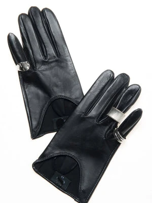 Estro: Czarne rękawiczki damskie ze skóry naturalnej