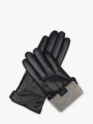 Estro: Czarne rękawiczki damskie ze skóry naturalnej z wełnianą podszewką