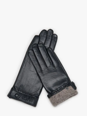 Estro: Czarne rękawiczki damskie ze skóry naturalnej z zatrzaskiem