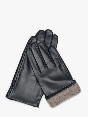 Estro: Czarne rękawiczki męskie ze skóry naturalnej z ciepłą podszewką