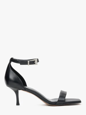 Estro: Czarne sandałki damskie na niskim obcasie ze skóry naturalnej