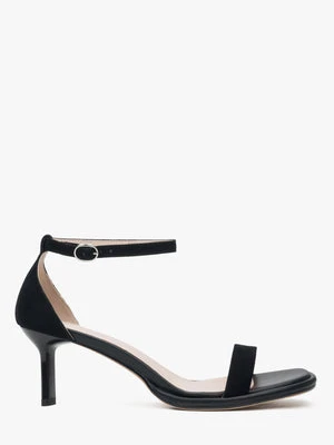 Estro: Czarne sandałki damskie na obcasie z weluru naturalnego