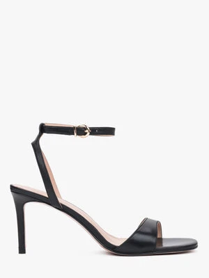 Estro: Czarne sandałki damskie na szpilce ze skóry naturalnej