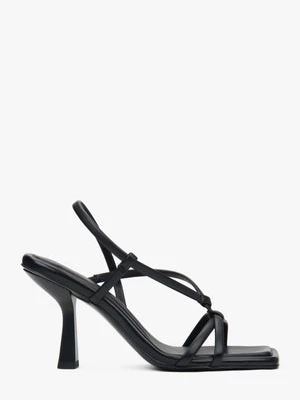 Estro: Czarne sandałki damskie na wysokim obcasie ze skóry naturalnej