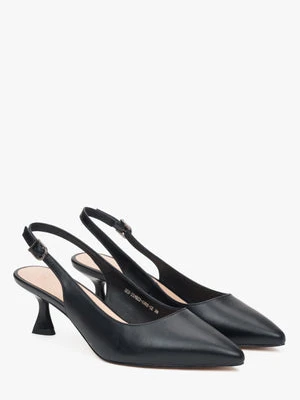 Estro: Czarne skórzane czółenka damskie z odkrytą piętą na niskim obcasie kielichowym