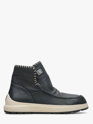 Estro: Czarne śniegowce damskie ze skóry i futra naturalnego