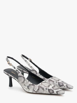 Estro: Czarno-szare skórzane czółenka damskie typu slingback ze zwierzęcym wzorem