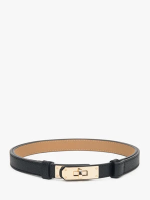 Estro: Czarny skórzany pasek damski ze złotą sprzączką