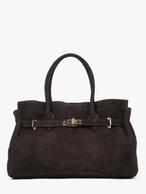 Estro: Duża ciemnobrązowa torebka damska z włoskiego weluru naturalnego Premium