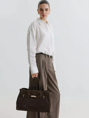 Estro: Duża ciemnobrązowa torebka damska z włoskiego weluru naturalnego Premium