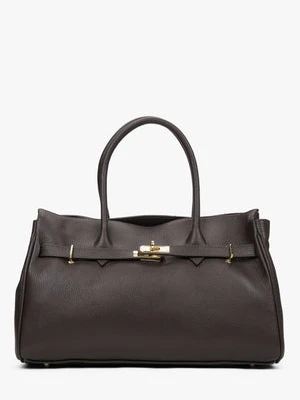 Estro: Duża ciemnobrązowa torebka damska z włoskiej skóry naturalnej Premium