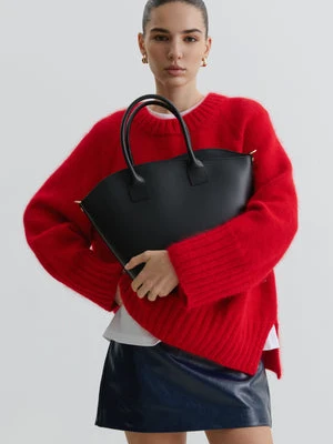 Estro: Duża czarna torebka damska typu shopper z włoskiej skóry naturalnej Premium