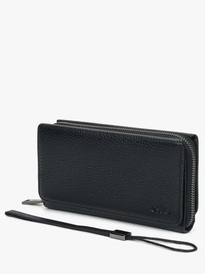 Estro: Duży czarny portfel męski ze skóry naturalnej z paskiem