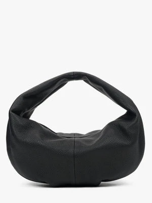 Estro: Elastyczna czarna torebka damska typu półksiężyc ze skóry naturalnej