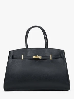 Estro: Elegancka czarna torebka typu tote z włoskiej skóry naturalnej Premium