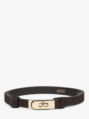 Estro: Elegancki ciemnobrązowy pasek damski z włoskiego weluru naturalnego Premium