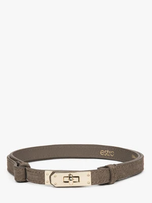 Estro: Elegancki ciemnoszary pasek damski z włoskiego weluru naturalnego Premium