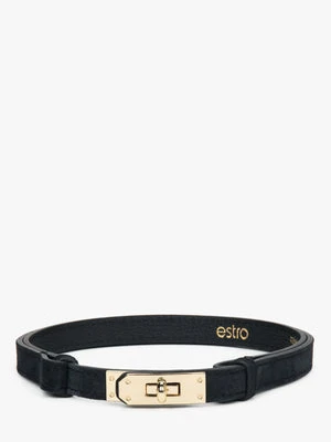 Estro: Elegancki czarny pasek damski z włoskiego weluru naturalnego Premium