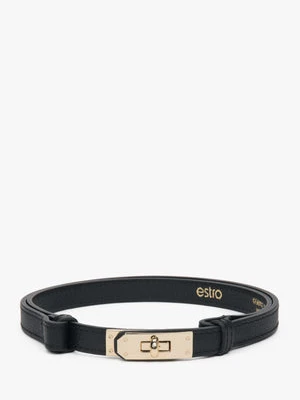 Estro: Elegancki damski czarny pasek z włoskiej naturalnej skóry Premium