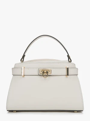 Estro: Jasnobeżowa torebka damska do ręki typu kuferek z włoskiej skóry naturalnej Premium