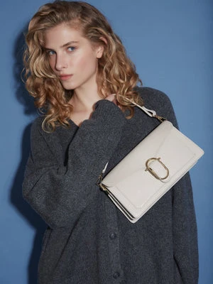 Estro: Jasnobeżowa torebka damska na ramię z włoskiej skóry naturalnej Premium