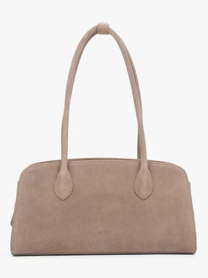 Estro: Jasnobrązowa kompaktowa torebka damska na ramię z weluru naturalnego