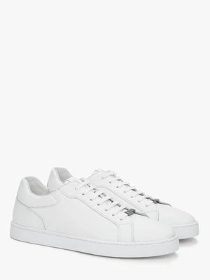 Estro: Klasyczne białe trampki męskie na płaskiej podeszwie ze skóry naturalnej