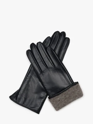 Estro: Klasyczne czarne rękawiczki damskie ze skóry naturalnej z wełnianą podszewką