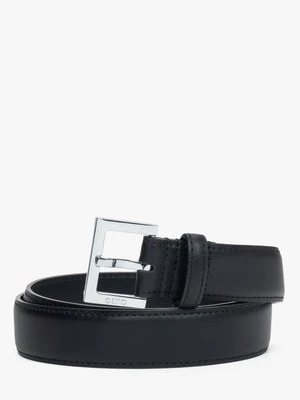 Estro: Klasyczny czarny pasek damski ze skóry naturalnej ze srebrnymi okuciami