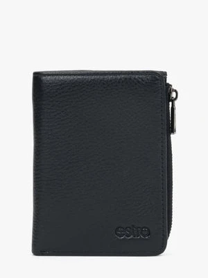 Estro: Kompaktowy czarny portfel męski z groszkowej skóry naturalnej