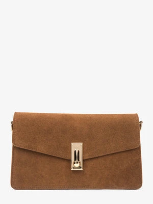 Estro: Mała brązowa torebka damska na ramię z weluru naturalnego
