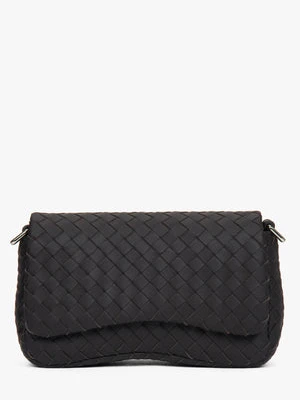 Estro: Mała ciemnobrązowa torebka damska na ramię z plecionej skóry naturalnej