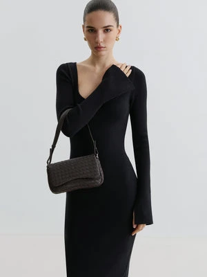 Estro: Mała ciemnobrązowa torebka damska na ramię z plecionej skóry naturalnej