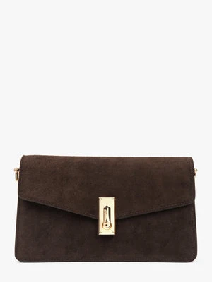 Estro: Mała ciemnobrązowa torebka damska na ramię z weluru naturalnego