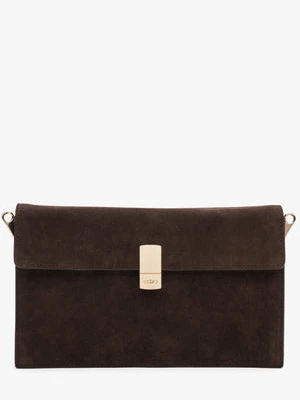 Estro: Mała ciemnobrązowa torebka damska na ramię z weluru ze złotymi okuciami