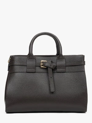 Estro: Mała ciemnobrązowa torebka damska typu kuferek z włoskiej skóry naturalnej Premium