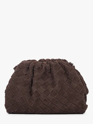 Estro: Mała ciemnobrązowa torebka damska typu worek z weluru naturalnego